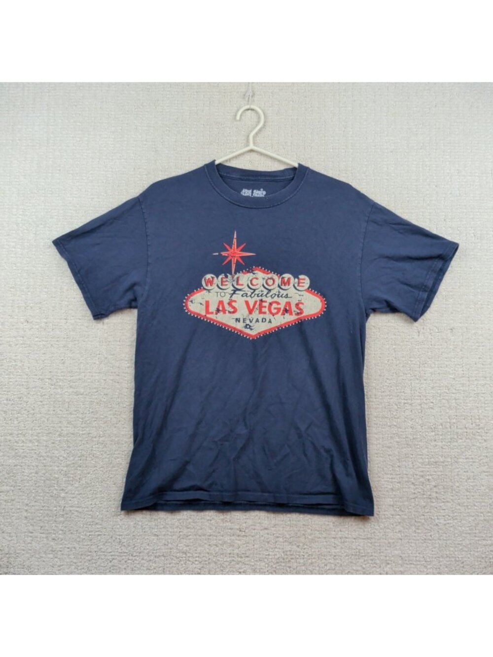 Vintage Las Vegas x The Strip Distressed Grunge Graphic Tee Men Sz M Dark Blue